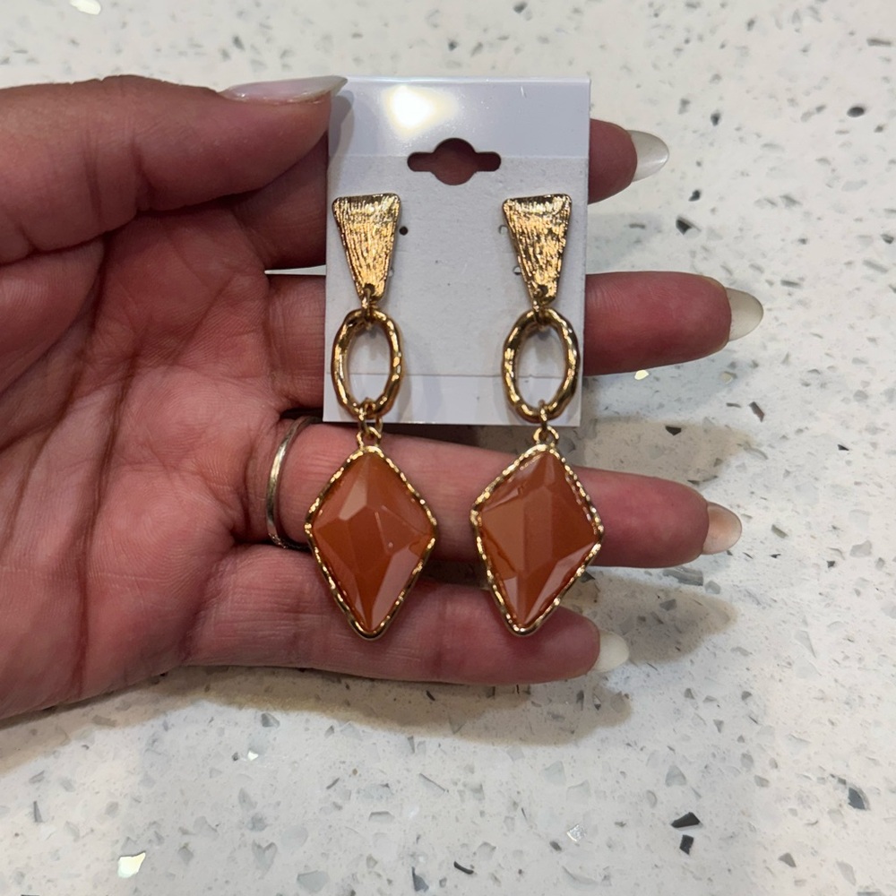 Gold-Tone Orange Geometric Drop Earrings
